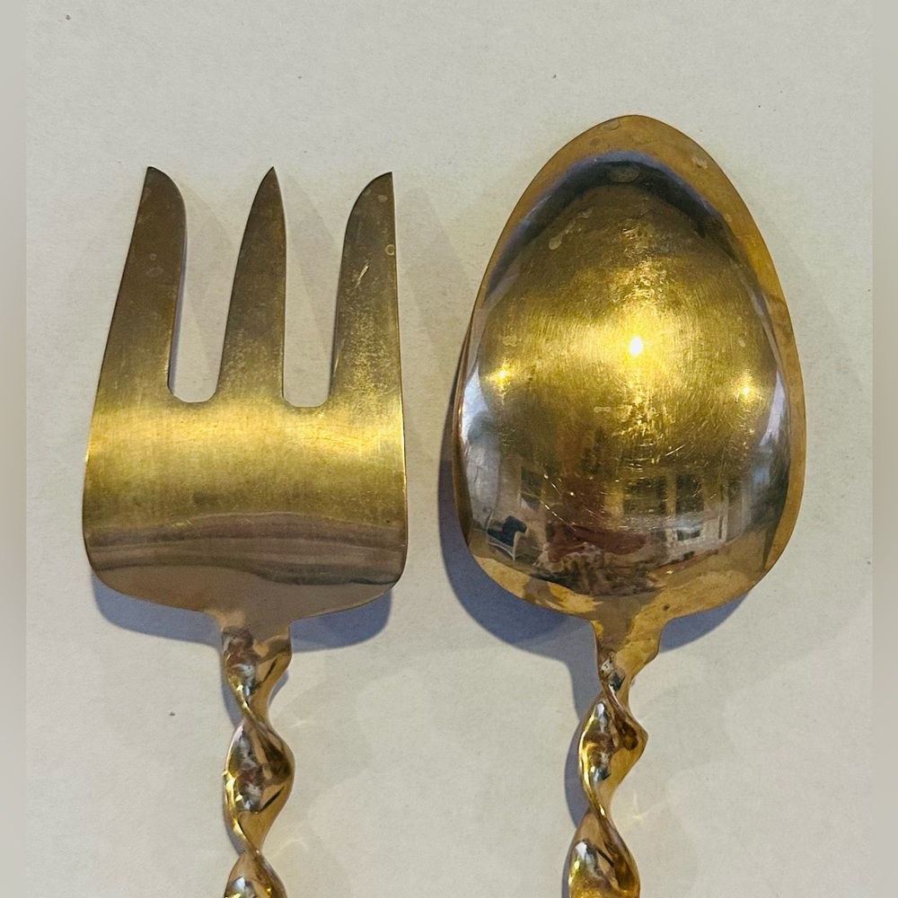 Vintage Siam (Thailand) Brass & Wood Serving Set - Picture 7 of 12